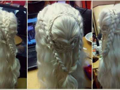 Parrucca acconciata per realizzare il cosplay di Daenerys Targaryen, uno dei personaggi principali del "Trono di Spade"